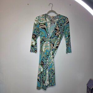 Banana Republic Multi-Color Floral Paisley Wrap-Dress, Size S